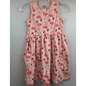 Hanna Andersson Girls Pink Flamingo Print Sleeveless Pocket Dress Size 8